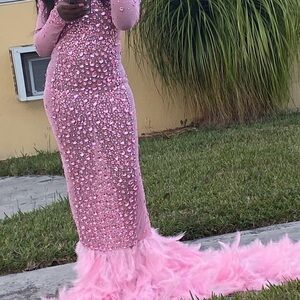 Elegant Pink Beaded Gown